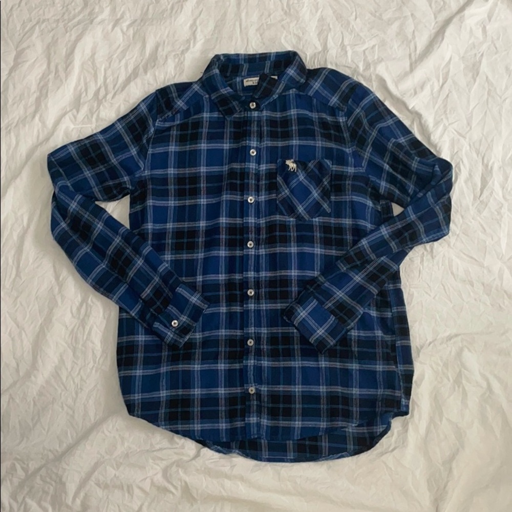 Blue and black flannel button up